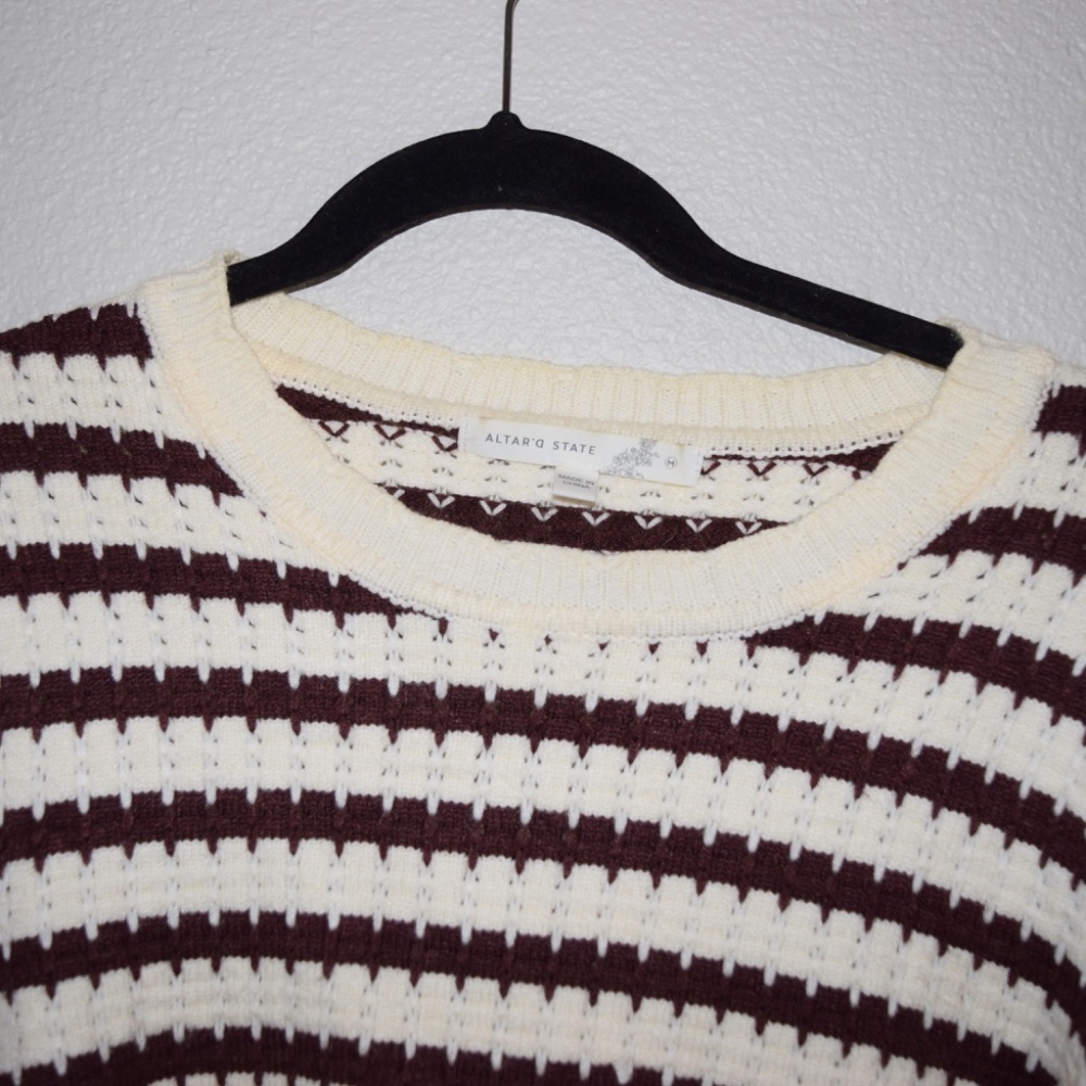 Altar’d State Cropped Brown and cream Horizontal Striped Soft Medium Sweater - Picture 6 of 10